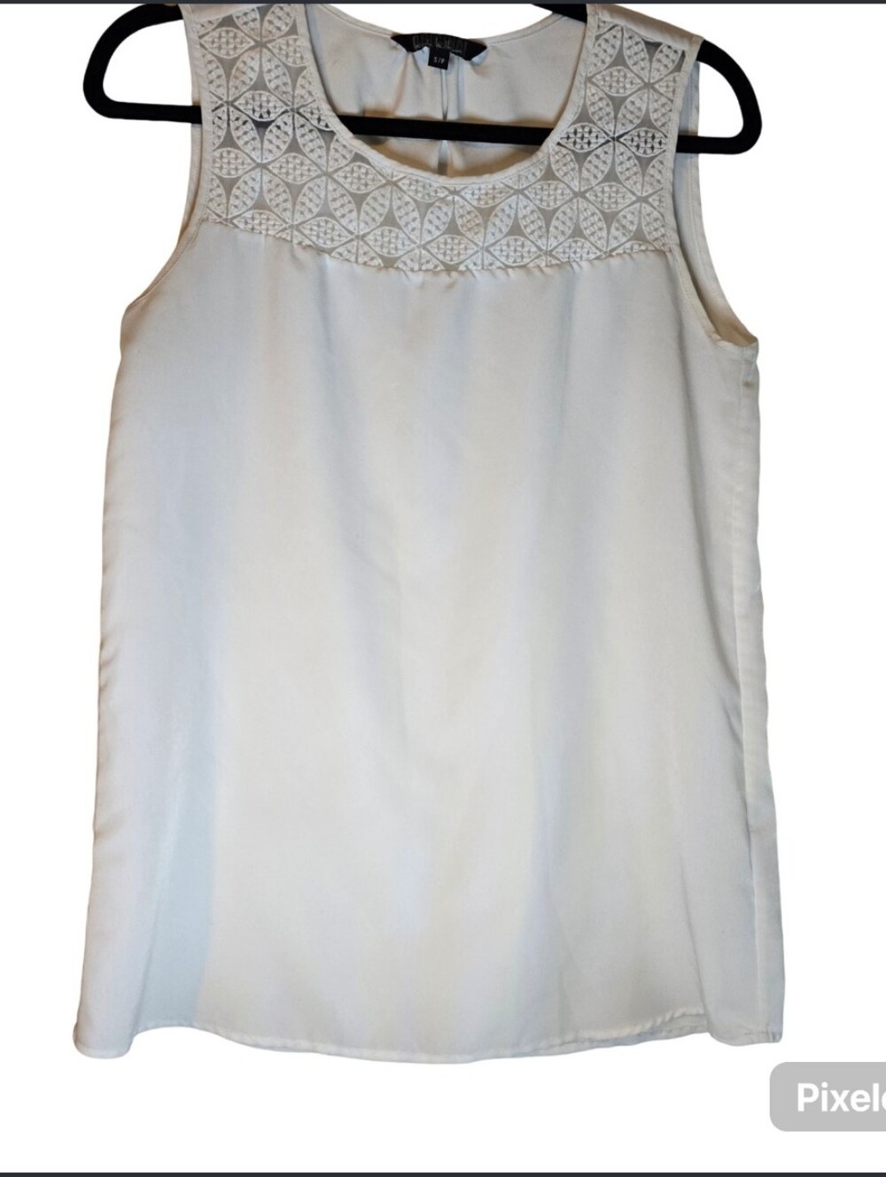 Embroidered Yoke Sleeveless Tank Top - White